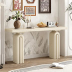 Consolle impiallacciata in acacia beige/nera, montaggio 1 persona, 152 cm