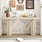 Consolle impiallacciata in acacia beige/nera, montaggio 1 persona, 152 cm