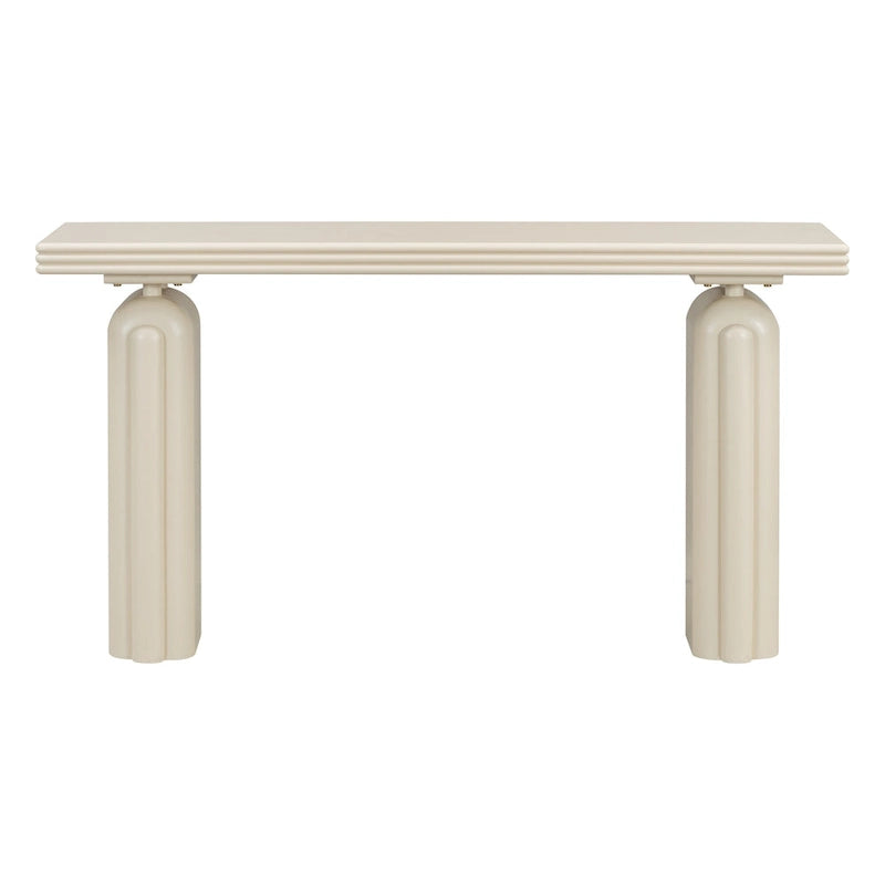 Consolle impiallacciata in acacia beige/nera, montaggio 1 persona, 152 cm