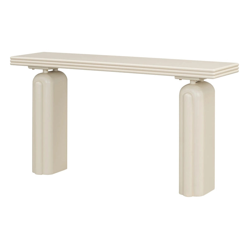 Consolle impiallacciata in acacia beige/nera, montaggio 1 persona, 152 cm