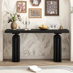Consolle impiallacciata in acacia beige/nera, montaggio 1 persona, 152 cm