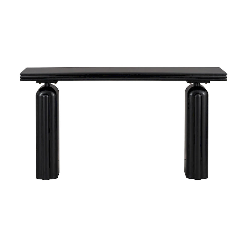 Consolle impiallacciata in acacia beige/nera, montaggio 1 persona, 152 cm