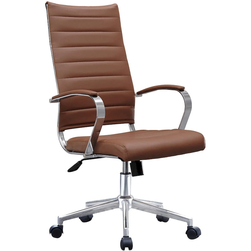 Sedia girevole con schienale alto – Pelle PU, a coste – Marrone / Nero / Cuoio / Bianco / Grigio / Tutto Nero – 1 persona