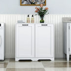 Mobiletto da bagno bianco indipendente con cesto portabiancheria a ribalta