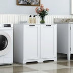 Mobiletto da bagno bianco indipendente con cesto portabiancheria a ribalta