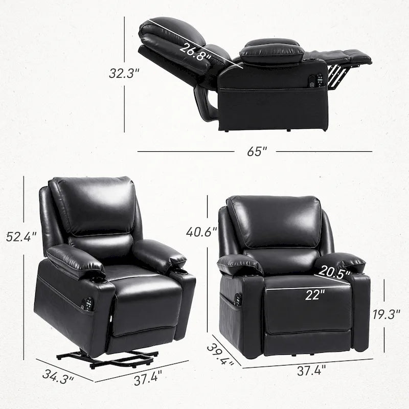 Poltrona reclinabile Power Lift marrone/nera con massaggio e calore, 1 persona
