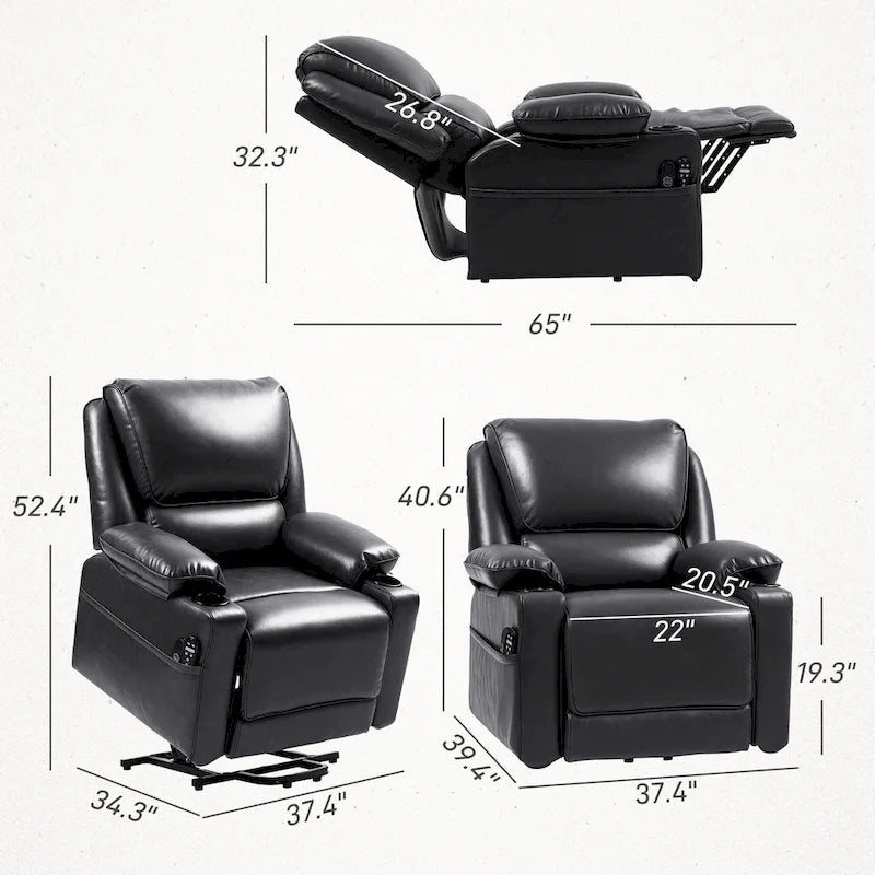 Poltrona reclinabile Power Lift marrone/nera con massaggio e calore, 1 persona
