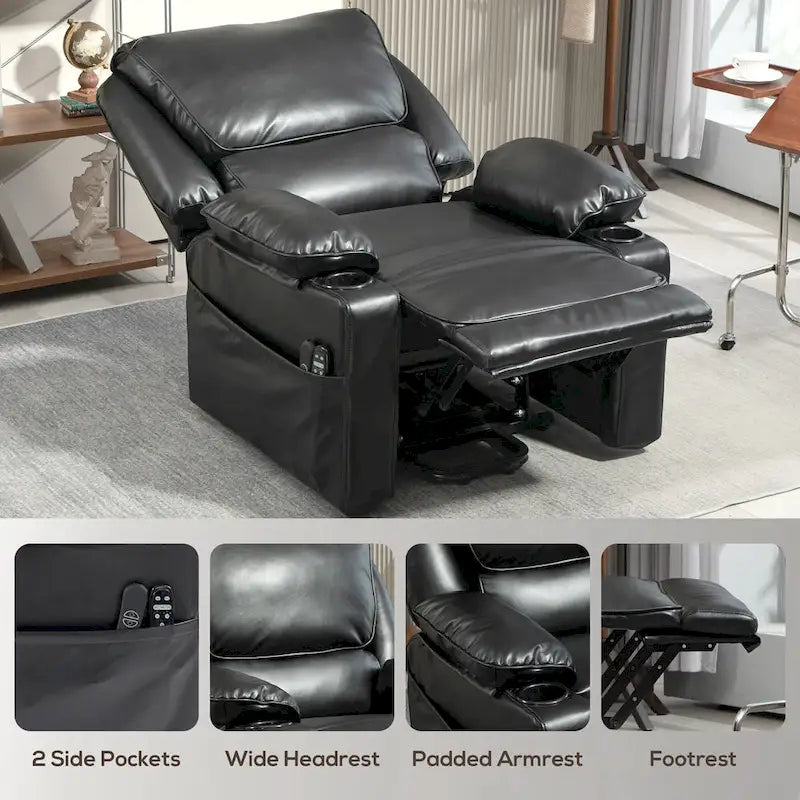 Poltrona reclinabile Power Lift marrone/nera con massaggio e calore, 1 persona