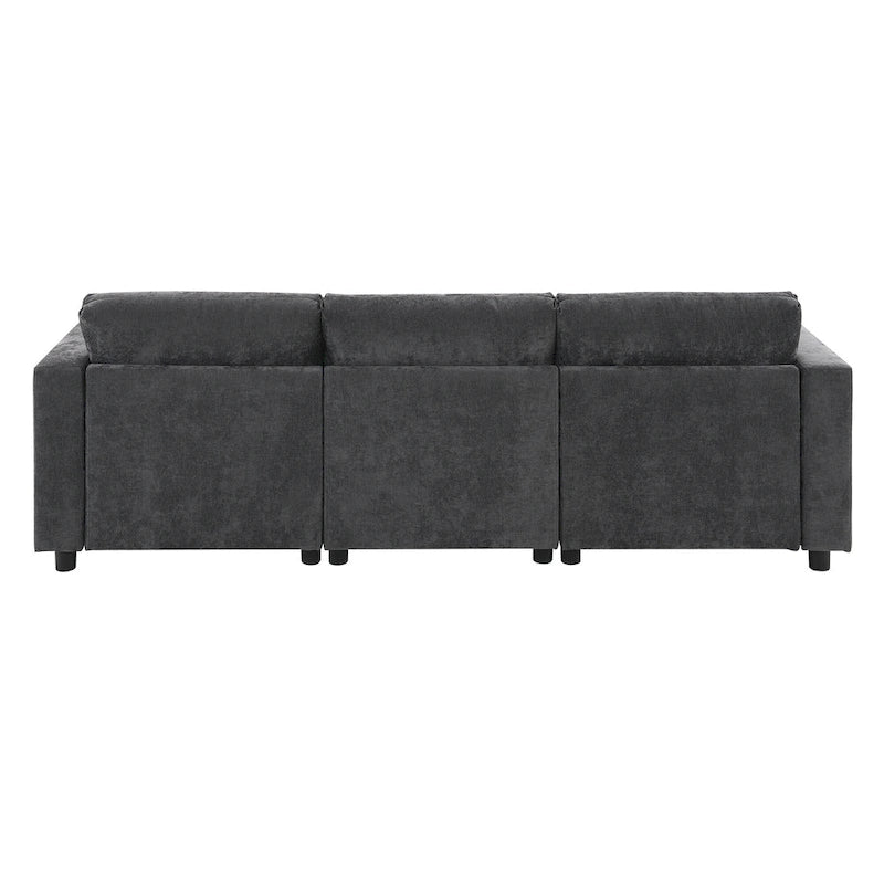 Divano sezionale a U grigio, a 5 posti con pouf