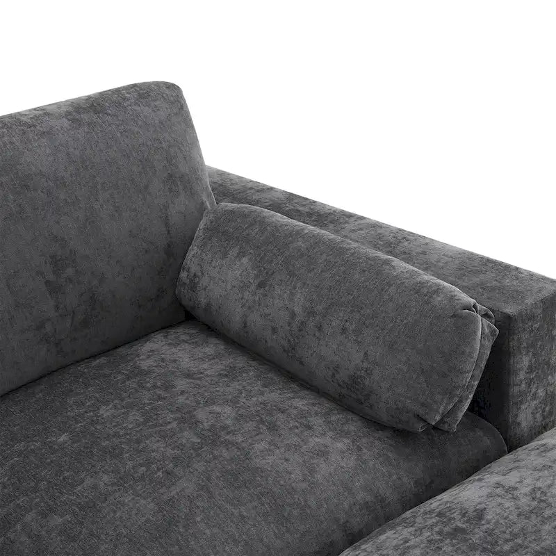 Divano sezionale a U grigio, a 5 posti con pouf