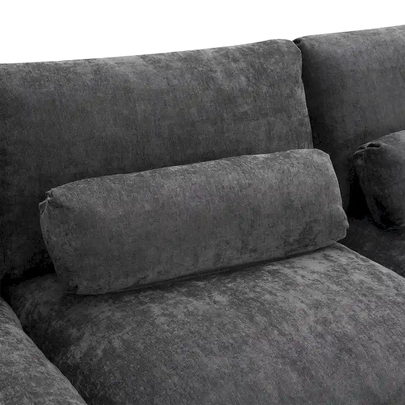 Divano sezionale a U grigio, a 5 posti con pouf