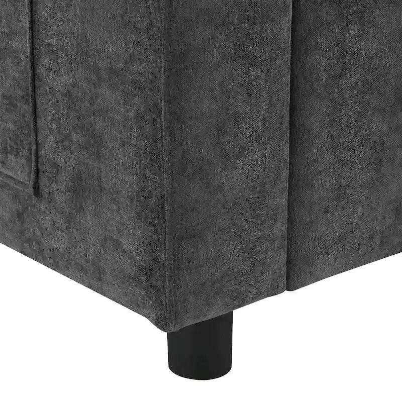 Divano sezionale a U grigio, a 5 posti con pouf