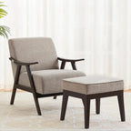 Poltrona imbottita Mid-Century con poggiapiedi, singola, Marrone/Blu/Beige/Grigio
