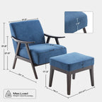 Poltrona imbottita Mid-Century con poggiapiedi, singola, Marrone/Blu/Beige/Grigio