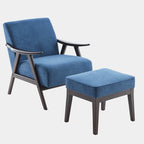 Poltrona imbottita Mid-Century con poggiapiedi, singola, Marrone/Blu/Beige/Grigio