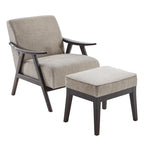 Poltrona imbottita Mid-Century con poggiapiedi, singola, Marrone/Blu/Beige/Grigio