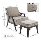 Poltrona imbottita Mid-Century con poggiapiedi, singola, Marrone/Blu/Beige/Grigio