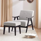 Poltrona imbottita Mid-Century con poggiapiedi, singola, Marrone/Blu/Beige/Grigio