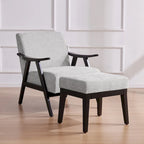 Poltrona imbottita Mid-Century con poggiapiedi, singola, Marrone/Blu/Beige/Grigio