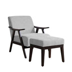Poltrona imbottita Mid-Century con poggiapiedi, singola, Marrone/Blu/Beige/Grigio