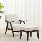 Poltrona imbottita Mid-Century con poggiapiedi, singola, Marrone/Blu/Beige/Grigio