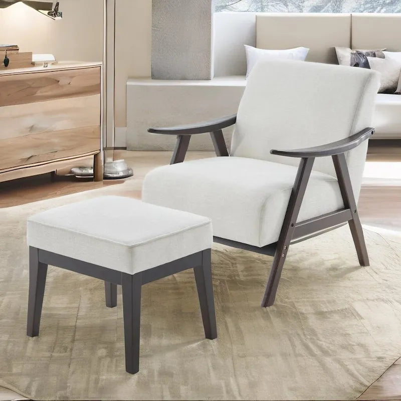 Poltrona imbottita Mid-Century con poggiapiedi, singola, Marrone/Blu/Beige/Grigio