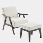 Poltrona imbottita Mid-Century con poggiapiedi, singola, Marrone/Blu/Beige/Grigio