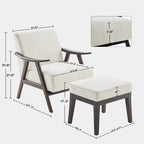 Poltrona imbottita Mid-Century con poggiapiedi, singola, Marrone/Blu/Beige/Grigio