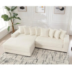 Divano Sezionale Angolare in Velluto a Coste Beige, Chaise Longue Sinistra, 3 Posti