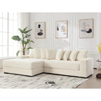 Divano Sezionale Angolare in Velluto a Coste Beige, Chaise Longue Sinistra, 3 Posti