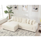 Divano Sezionale Angolare in Velluto a Coste Beige, Chaise Longue Sinistra, 3 Posti