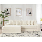 Divano Sezionale Angolare in Velluto a Coste Beige, Chaise Longue Sinistra, 3 Posti