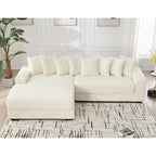 Divano Sezionale Angolare in Velluto a Coste Beige, Chaise Longue Sinistra, 3 Posti