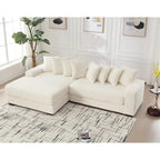 Divano Sezionale Angolare in Velluto a Coste Beige, Chaise Longue Sinistra, 3 Posti