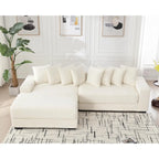 Divano Sezionale Angolare in Velluto a Coste Beige, Chaise Longue Sinistra, 3 Posti