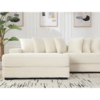 Divano Sezionale Angolare in Velluto a Coste Beige, Chaise Longue Sinistra, 3 Posti