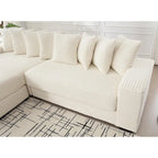 Divano Sezionale Angolare in Velluto a Coste Beige, Chaise Longue Sinistra, 3 Posti