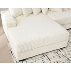 Divano Sezionale Angolare in Velluto a Coste Beige, Chaise Longue Sinistra, 3 Posti