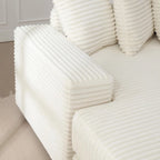 Divano Sezionale Angolare in Velluto a Coste Beige, Chaise Longue Sinistra, 3 Posti