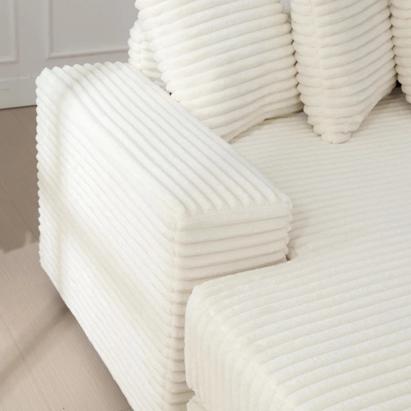 Divano Sezionale Angolare in Velluto a Coste Beige, Chaise Longue Sinistra, 3 Posti