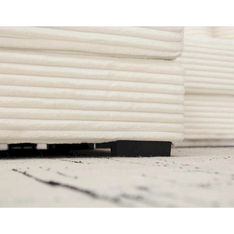 Divano Sezionale Angolare in Velluto a Coste Beige, Chaise Longue Sinistra, 3 Posti