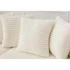Divano Sezionale Angolare in Velluto a Coste Beige, Chaise Longue Sinistra, 3 Posti