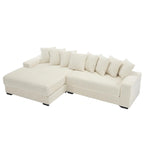 Divano Sezionale Angolare in Velluto a Coste Beige, Chaise Longue Sinistra, 3 Posti
