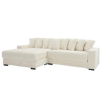 Divano Sezionale Angolare in Velluto a Coste Beige, Chaise Longue Sinistra, 3 Posti
