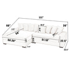 Divano Sezionale Angolare in Velluto a Coste Beige, Chaise Longue Sinistra, 3 Posti