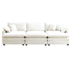 Divano componibile in velluto a coste beige, 6 pezzi con pouf e cuscini