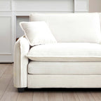 Divano componibile in velluto a coste beige, 6 pezzi con pouf e cuscini