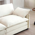 Divano componibile in velluto a coste beige, 6 pezzi con pouf e cuscini