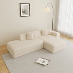 Divano componibile a L con chaise longue, tessuto Sherpa, 5 posti
