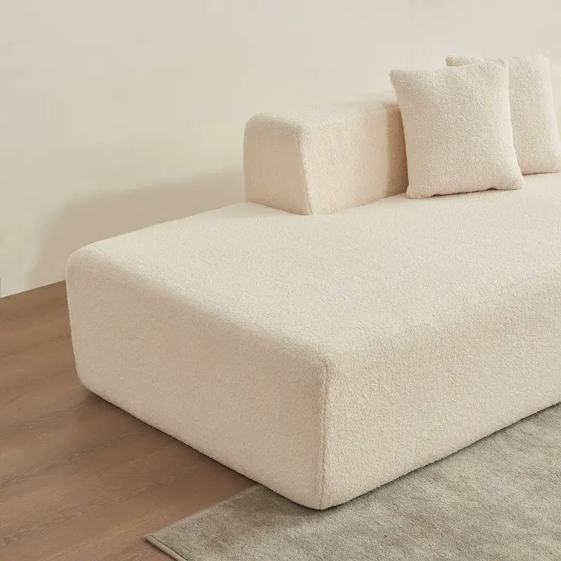 Divano componibile a L con chaise longue, tessuto Sherpa, 5 posti